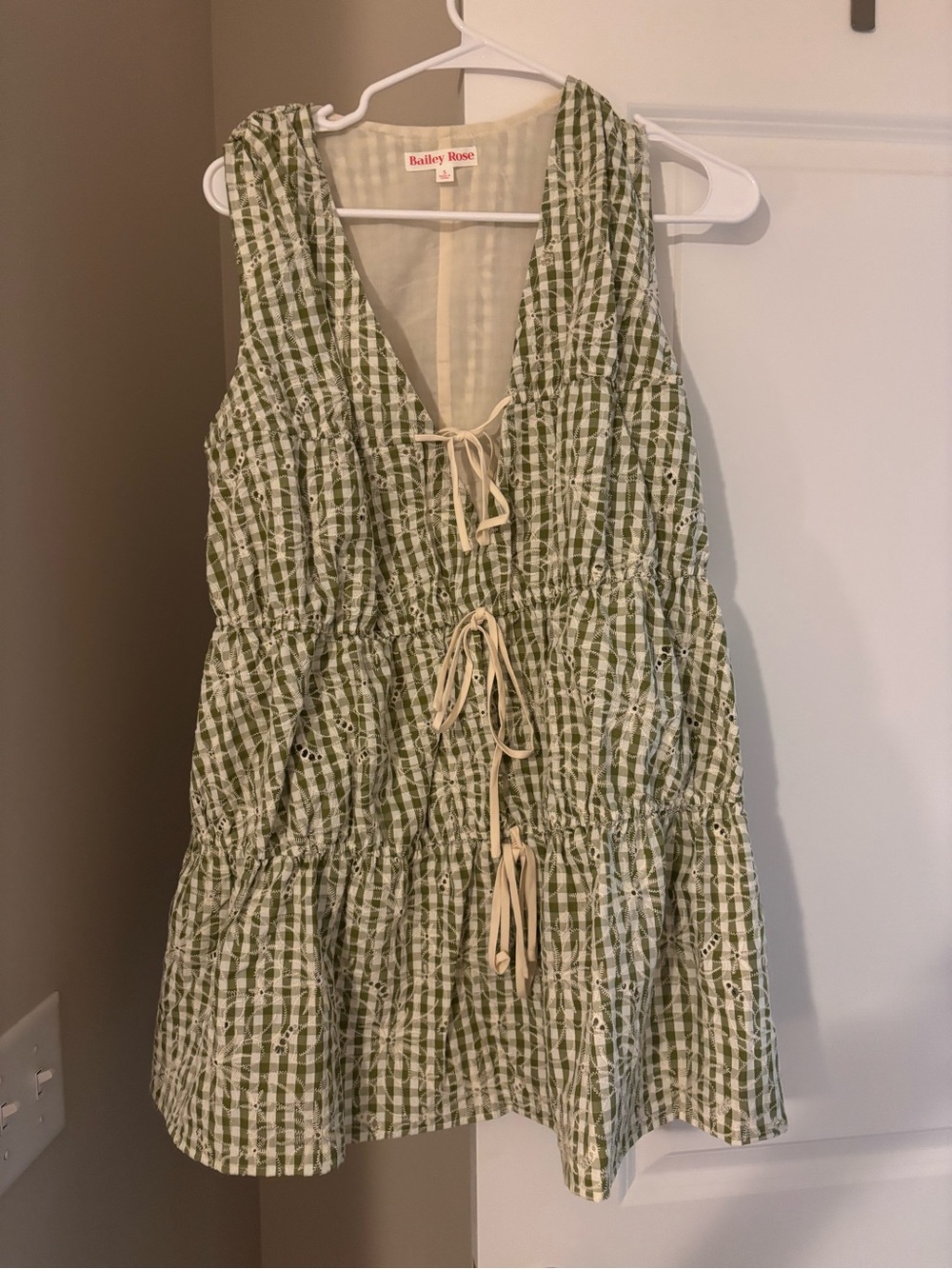 Bailey Rose Green Gingham Tiered Tie-Front Sundress